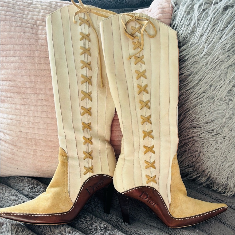 Dior Cream and Tan Heeled Boots